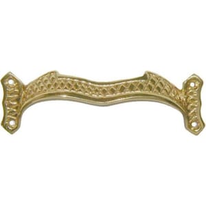 May include: A gold-toned metal door handle with a decorative, wavy design. The handle has a diamond pattern and is designed to be mounted on a door.
