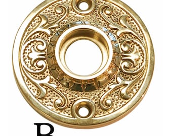 Ornate Door Knob Rosette Round Antique Vintage Brass Doorknob Hardware Architectural