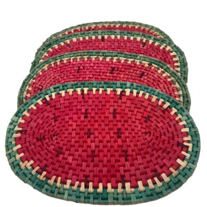 VTG Woven Placemats 4 Pc Oval Watermelon Picnic Camping BBQ
