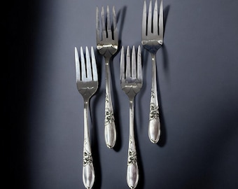 Oneida Community White Orchid Silverplate Flatware 4 Pc Salad Forks