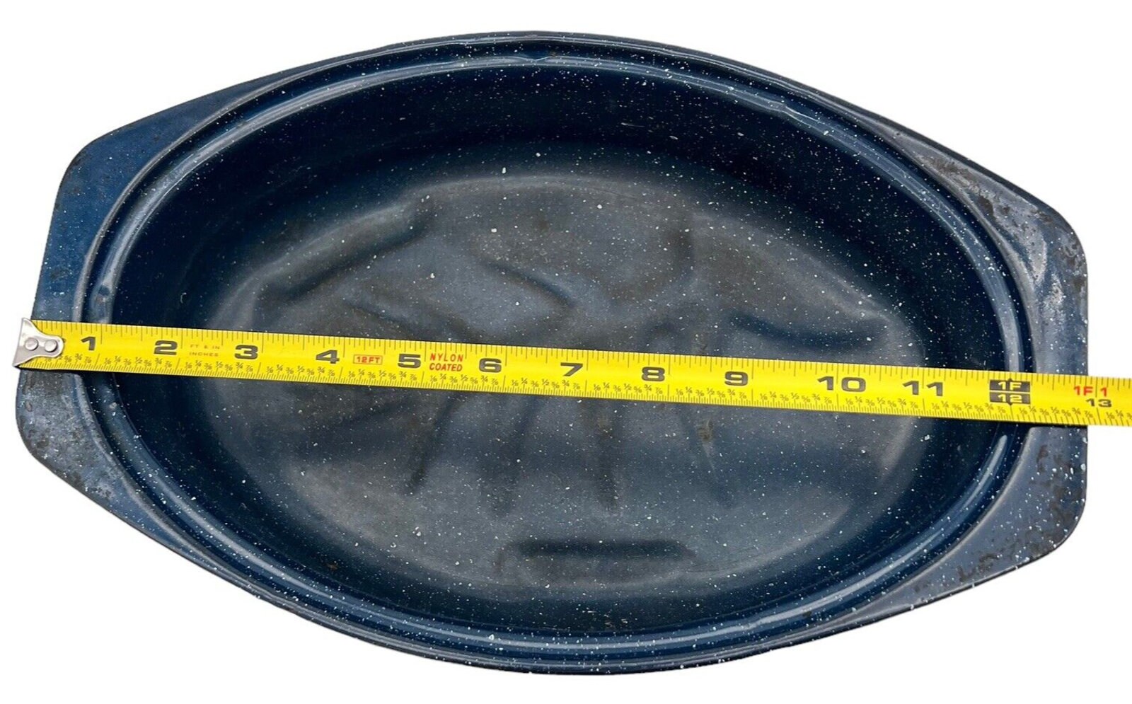 VTG Roasting Pans 3 Sizes Farmhouse Black Blue Speckled Enamelware