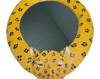 Exotischer Dschungel Wandspiegel Wildlife Decor Gepard Katze Tiger Safari Harz 52cm x 33cm