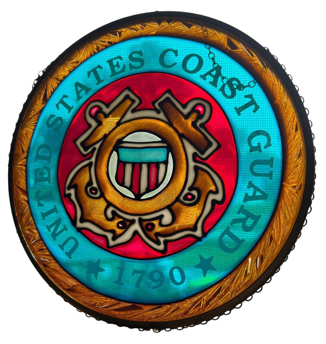 US Coast Guard Stained Glass Window Sign Military Brass Teal Red White ...
