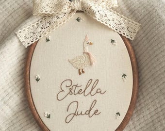 Custom Name - Goose Embroidery- Nursery Wall Art - Wall Hang