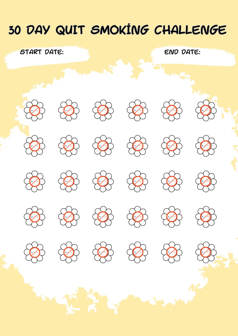 Quit Smoking Printable Challenge Stop Smoking Tracker 30 60 90 Day Quit Smoking Printable Challenge Stop Smoking Tracker 30 60 90 Day