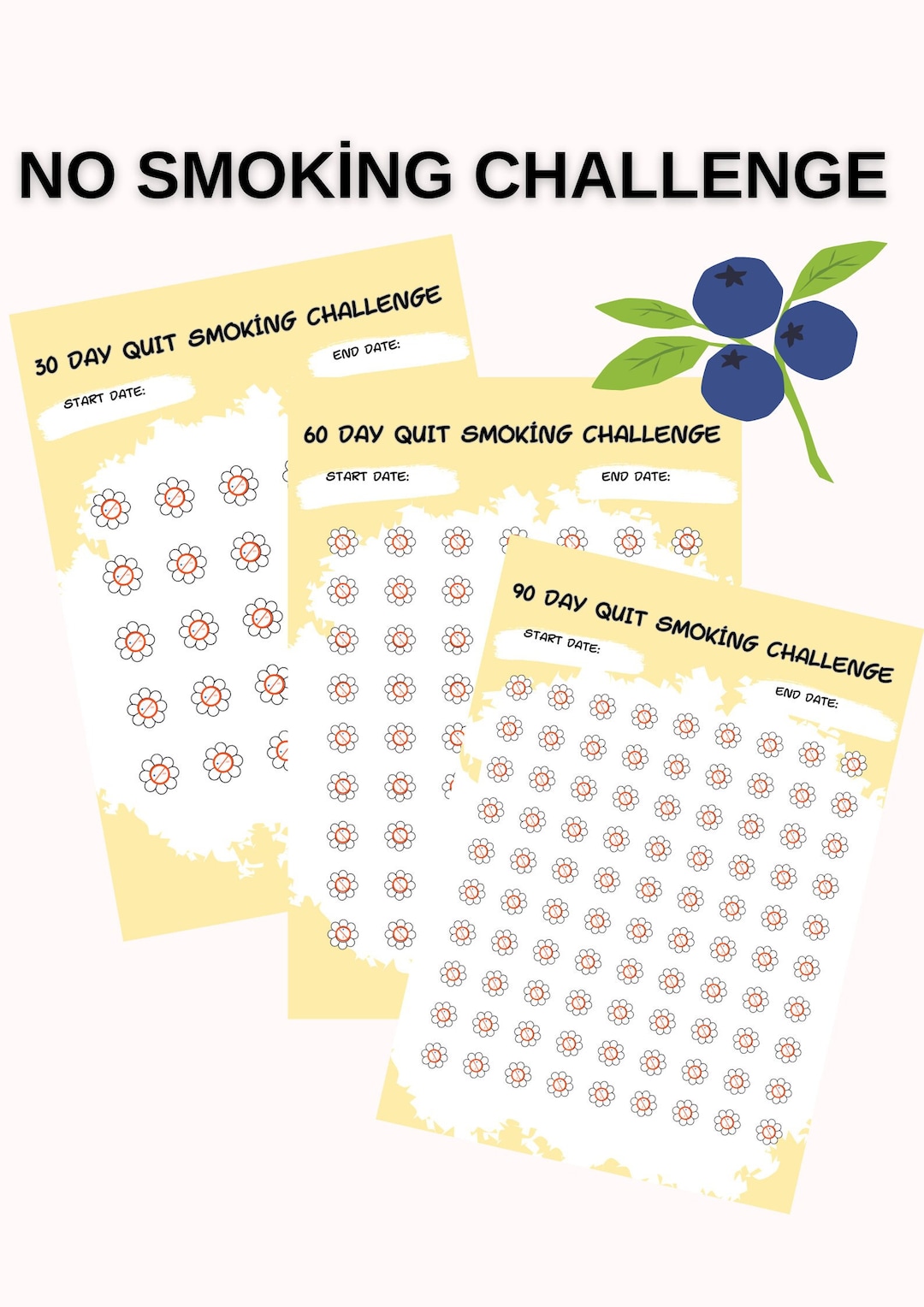 Quit Smoking Printable Challenge. Stop Smoking Tracker, 30 60 90 Day ...
