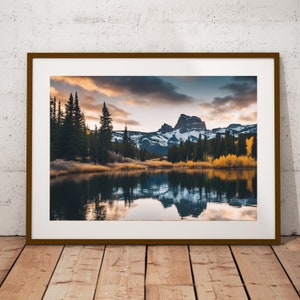 Arte de la pared del paisaje de Montana, fotografía de montaña, cartel de Montana, impresión del paisaje del lago de Montana, arte de pared imprimible, decoración rústica del hogar