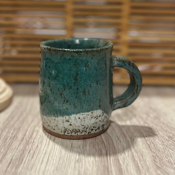 Ceramic Handmade Mug - Teal and White