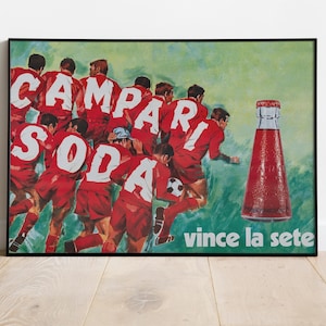 Plakat drużyny piłkarskiej Campari Soda Vintage, sztuka ścienna Retro Bar Cart, drukowany wystrój włoskich napojów, wystrój kuchni, cyfrowa sztuka ścienna