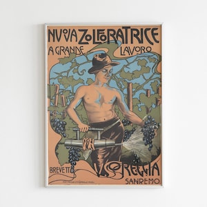 Sztuka ścienna w stylu włoskim do druku, dekoracja baru w stylu secesyjnym, sztuka winogronowa w winnicy, prezent do wystroju domu, cyfrowa sztuka ścienna do kuchni