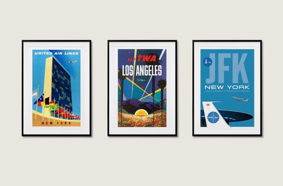 Vintage United Airlines New York Poster Print - Retro UN