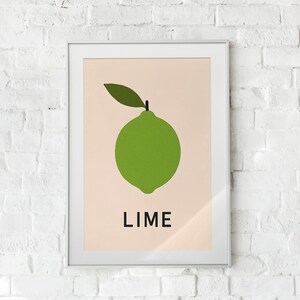 Lime Wall Art Printable, Vintage Fruit Kitchen Decor, Retro Citrus Poster, Digital Download, Minimalistyczny prezent kulinarny do domu