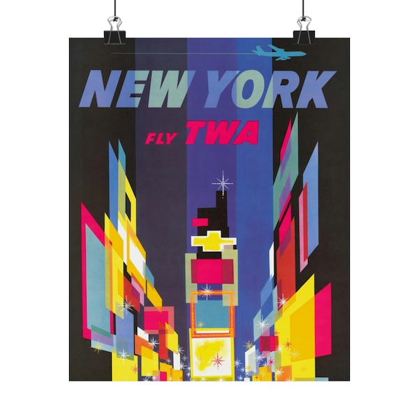 Vintage Visit NYC by TWA Air Abstract Times Square Retro Poster - Relive the Glamour of Mid-Century New York!