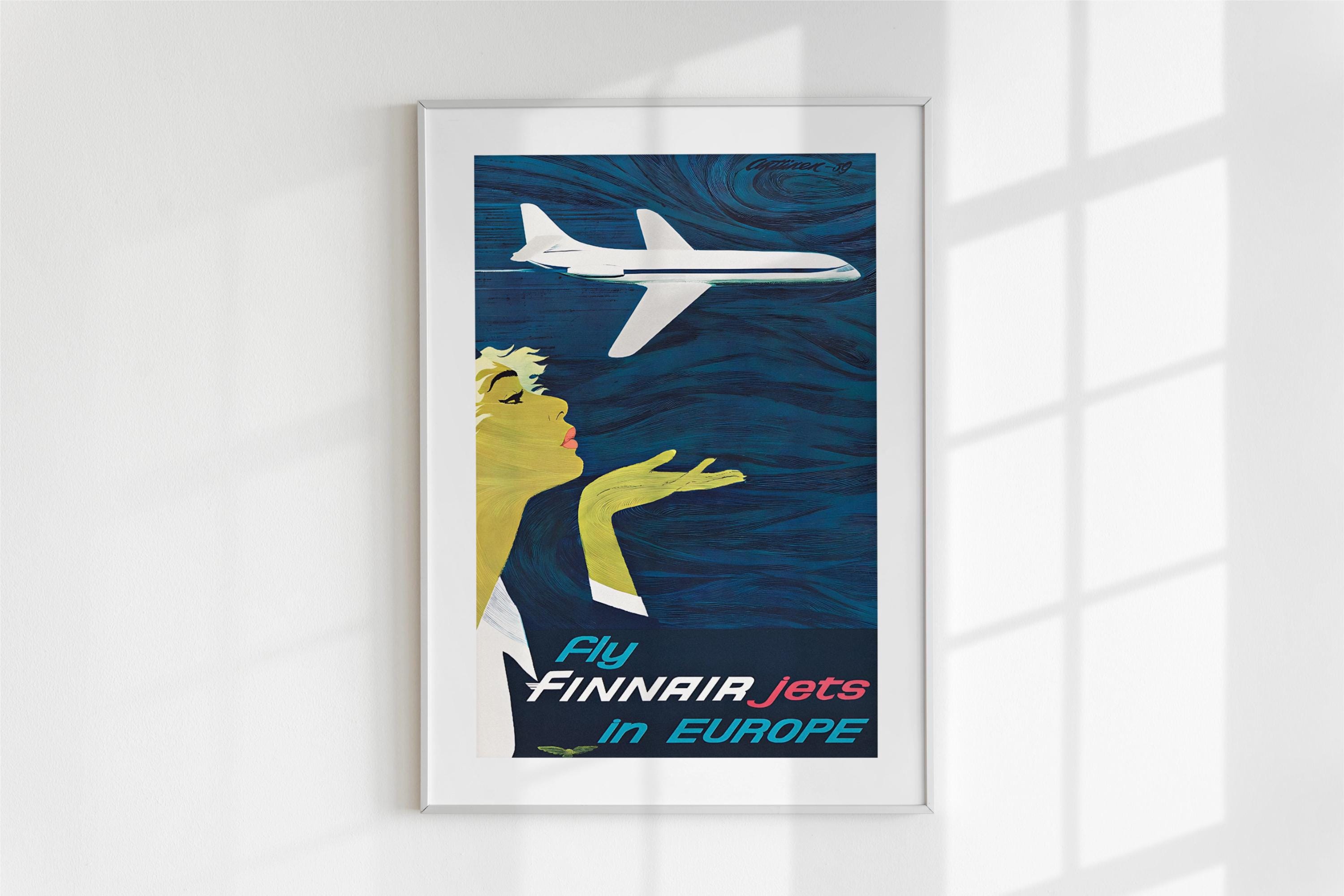 ヴィンテージ フィンエアー ジェット旅行ポスター ウォールアート