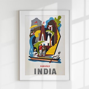 Gift for her wall art India travel poster Banaras home decor vintage digital print Indian wall decor gallery wall printable artwork