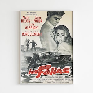Vintage Les Félins Movie Poster - Retro French Film Art Print, Digital Download, Alain Delon, Jane Fonda, Classic Movie Poster