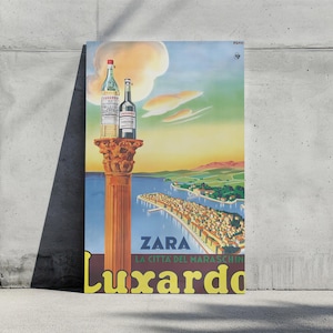 Vintage Luxardo Zara Maraschino Plakat Art Print, Retro Włoskie Napoje Plakat, Wydrukowany Bar Cart Decor, Klasyczna Włoska Reklama