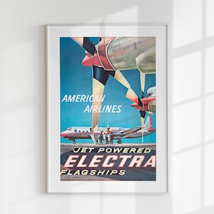 Vintage American Airlines Jet Powered Electra Poster - Retro Travel Wall Art - Printable Aviation Decor - Mid-Century Modern Art Print