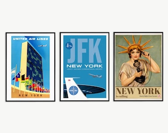 Vintage United Airlines New York Poster Print - Retro UN