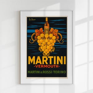 ヴィンテージ マティーニ ベルモット ポスター 印刷可能 | シュールなイタリアン ウォール アート | レトロなバー カート デコレーション | デジタル ダウンロード ワイン グレープ フェイス プリント