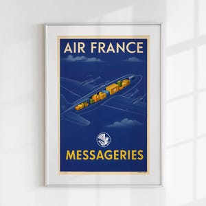 Vintage Air France Messageries Poster Printable – Retro Airline Cargo Aviation Wall Art – French Airline Digital Download Print