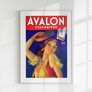 Vintage Avalon Cigarettes Poster, 1930s Retro Tobacco Advertising, Art Deco Wall Art, Printable Digital Download, Glamorous Smoker Print