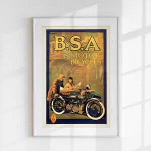 BSA Motorrad Vintage Poster • Britische Wand Kunst Geschenk • Druckbare Retro Reise Geschenk • Antike Moto Dekoration für Sie und Ihn