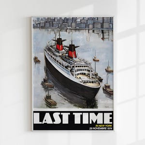 Póster vintage del último viaje de una línea francesa / Ilustración de barco de 1974 / Arte mural imprimible de un crucero / Descarga digital / Decoración náutica