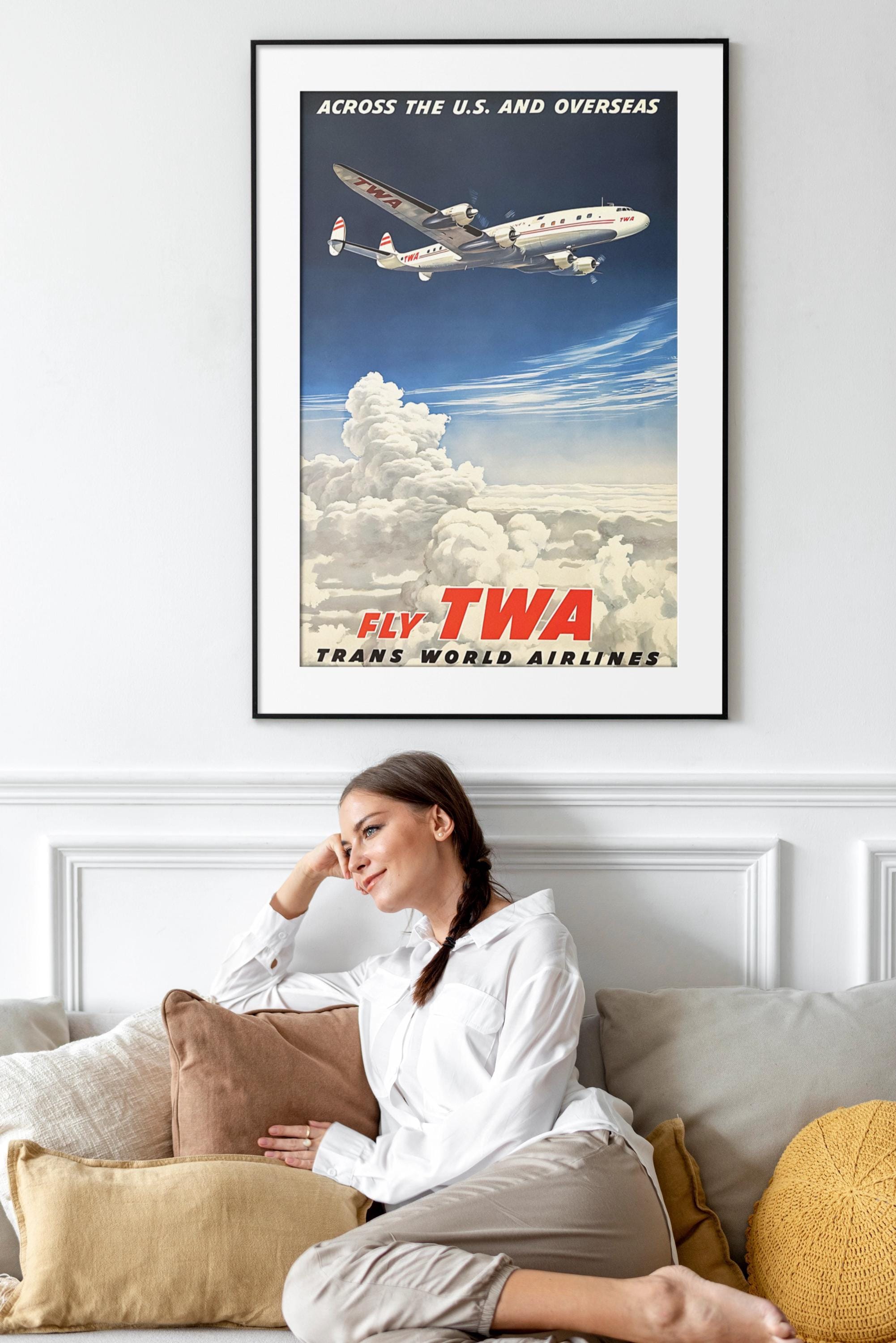 Vintage TWA Poster - Retro Airline Wall Art - Mid-century Modern