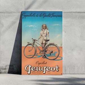 Vintage Peugeot Bicycle Poster, French Advertising Wall Art, Retro Cycling Print, Printable Digital Download, 2x3 Ratio, Classic Bike Decor