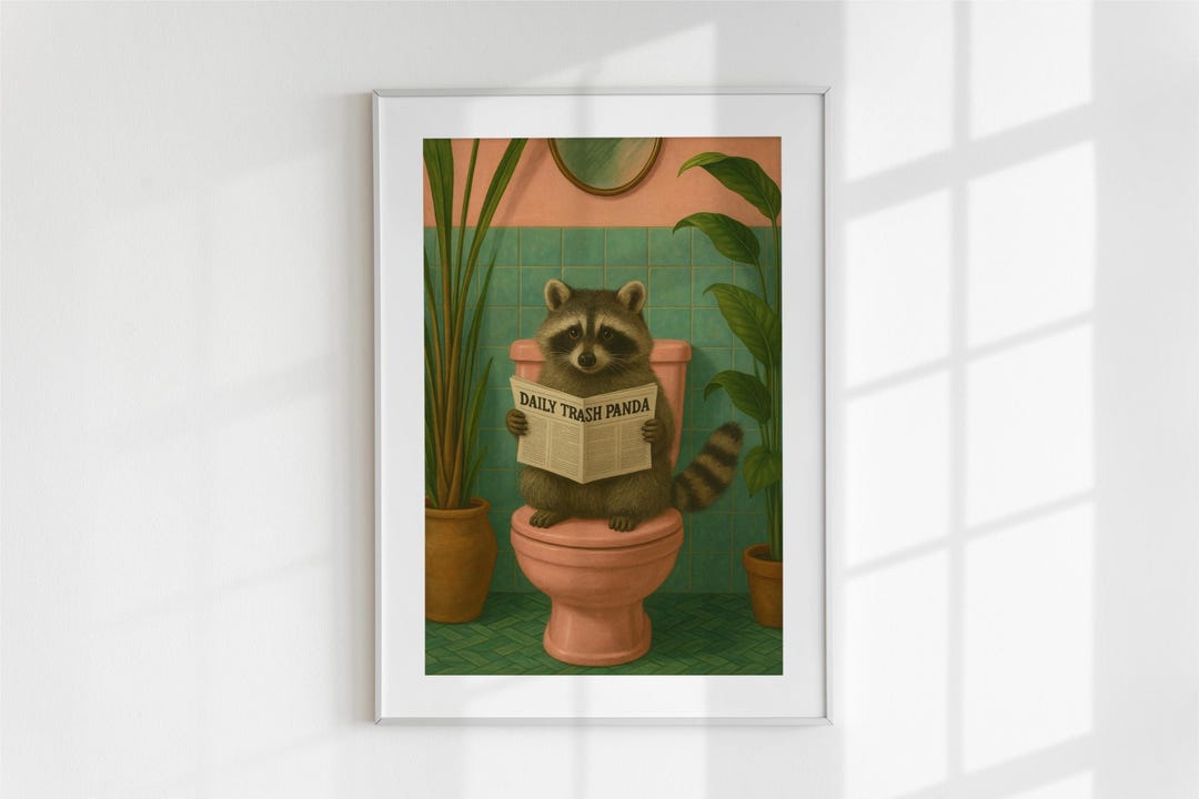 Funny Bathroom Art Print | Raccoon on Toilet | Bathroom Humor Art ...