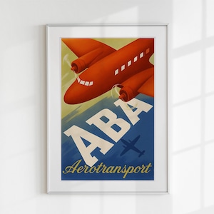Vintage Airline Travel Poster Art Printable – ABA Aerotransport Retro Airplane Wall Decor – Antique Aviation Digital Print