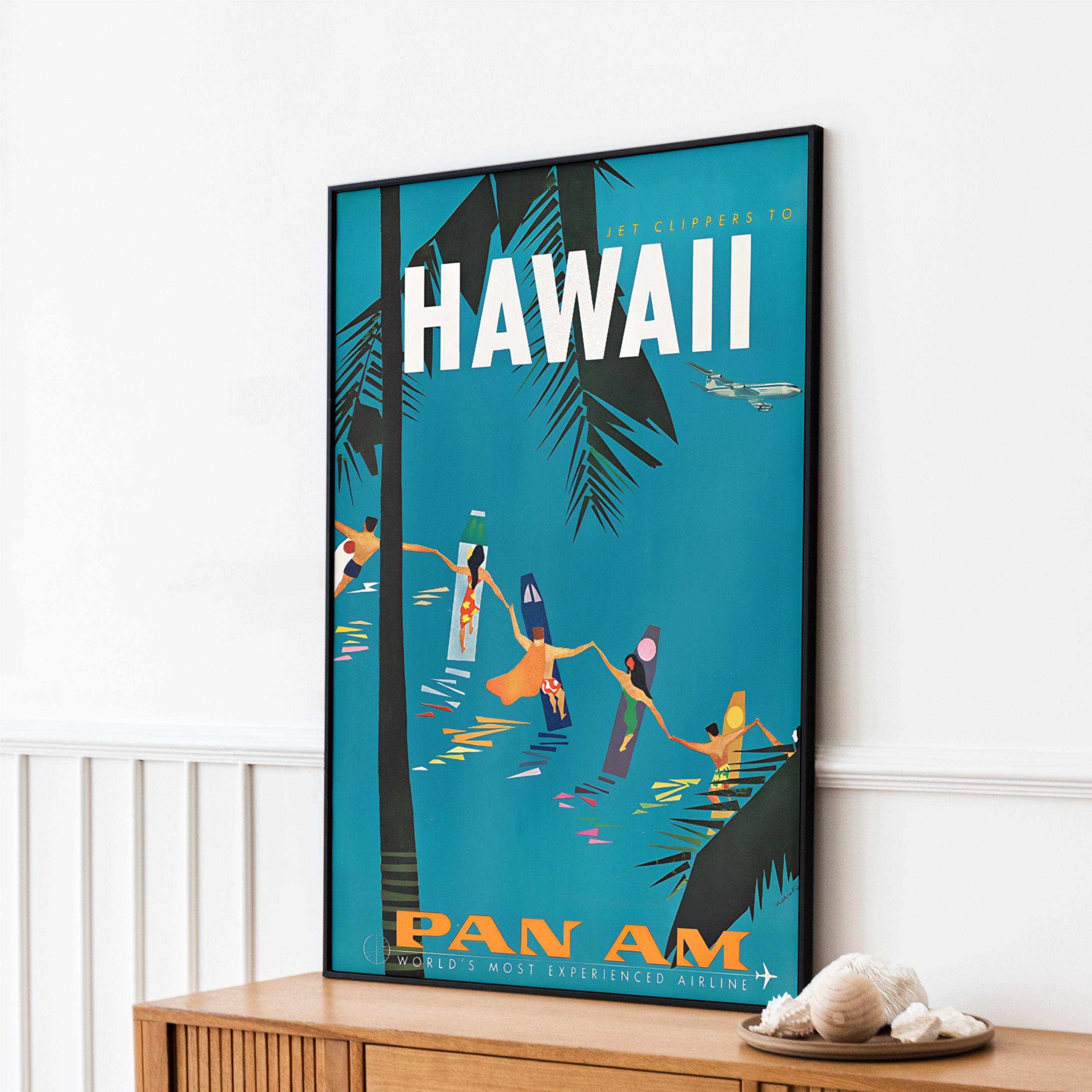 Vintage Travel Poster to Hawaii - Mid-century Modern Pan Am Jet