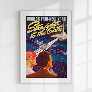 Vintage New York World’s Fair 1939 Poster, Retro Travel Print, Art Deco Wall Art, Digital Download, Printable Art, Futuristic Mid Century