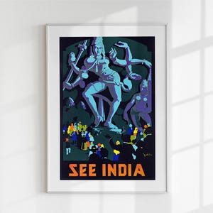 Shiva cave temple wall art See India poster gift for her Indian decor spiritual print digital download vintage artwork printable travel