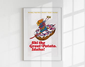Vintage Ski Poster, Idaho Ski Resorts, Retro Winter Sports Wall Art, Mid Century Modern Print, Travel Poster, Digital Download