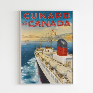 Vintage Cunard to Canada Poster Print Digital Download, Ocean Liner Travel Printable Wall Art, Retro Cruise Ship Home Decor, Gift for Him