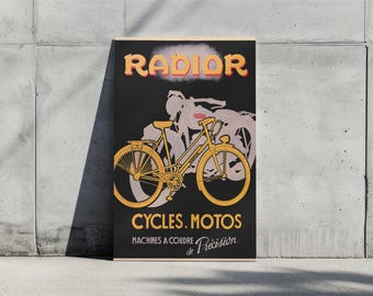 Vintage Radior Bicycle and Motorcycle Poster, Retro Advertising