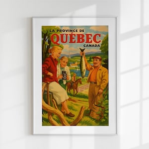 Vintage Quebec Poster, Retro Canadian Travel Art, Quebec City Wall Art, Canada Province Print, Travel Poster, Vintage Quebec Decor