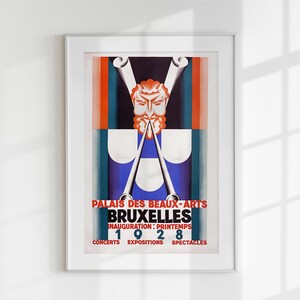 Vintage Brussels Art Deco Poster | 1928 Palais des Beaux-Arts Print | Retro Exhibition Wall Art | Bold Colorful Mid Century Modern Decor
