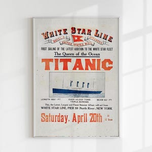 Vintage Titanic White Star Line Poster | Printable Digital Wall Art | Nautical Ocean Liner Travel Poster | Historical Decor | 2:3 Ratio