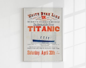 Vintage Titanic White Star Line Poster | Printable Digital Wall Art | Nautical Ocean Liner Travel Poster | Historical Decor | 2:3 Ratio