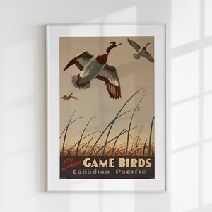 Póster vintage de caza de aves de caza / Impresión de arte de pared de caza de patos del Pacífico canadiense / Decoración rústica imprimible de vida silvestre / Descarga digital