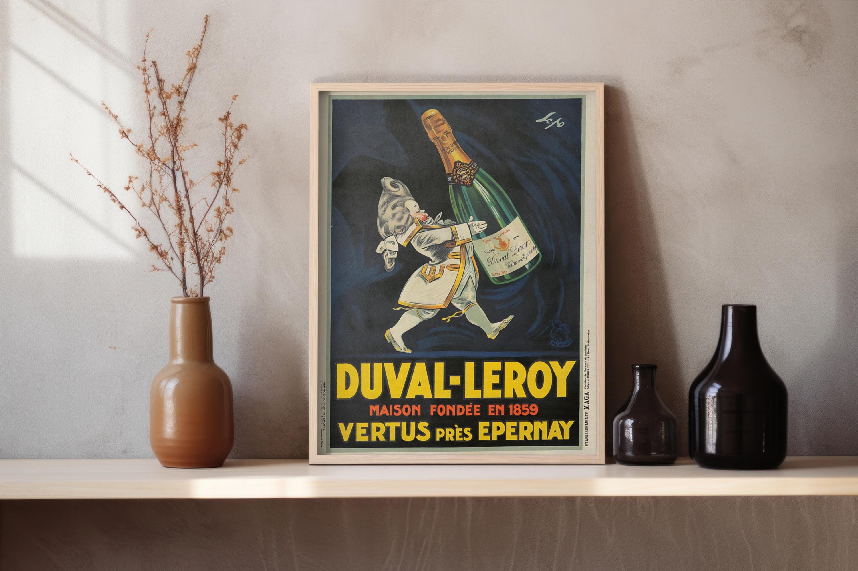 Champagne DUVAL-LEROY ヴィンテージ・額縁アート・ポスター Duval Leroy French Champagne Poster, Party Liquor Bar