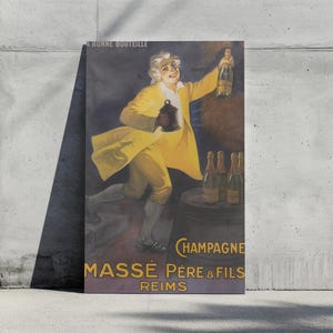Vintage Champagne Massé French Art Print, Retro Bar Cart Decor, Printable Wall Art, Rare Drinks Poster, Classic French Advertising