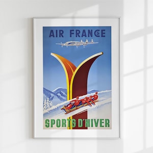 Vintage Air France Winter Sports Poster - Retro Sports d&#39;Hiver Artwork - Digital Printable Wall Art for Home Decor - Housewarming Gift Decor