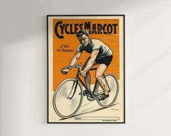 Impresión de póster de bicicleta Marcot de Vintage Cycles - Arte ciclista retro francés - Decoración ciclista campeona - Descarga digital - 5 relaciones de aspecto, tamaño ISO