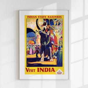 Indian State Railways travel poster India wall art gift for her elephant festival print vintage decor printable digital download artwork