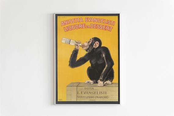 Vintage Anisetta Evangelisti Monkey Poster Wall Art, Digital