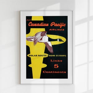 Vintage Canadian Pacific Airlines Poster | Polar Route Travel Digital Wall Art | Retro Aviation Printable Decor | 2:3 Ratio Print